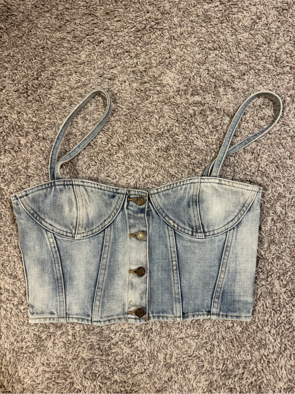 Saint Laurent Light Blue Denim Corset Crop Top